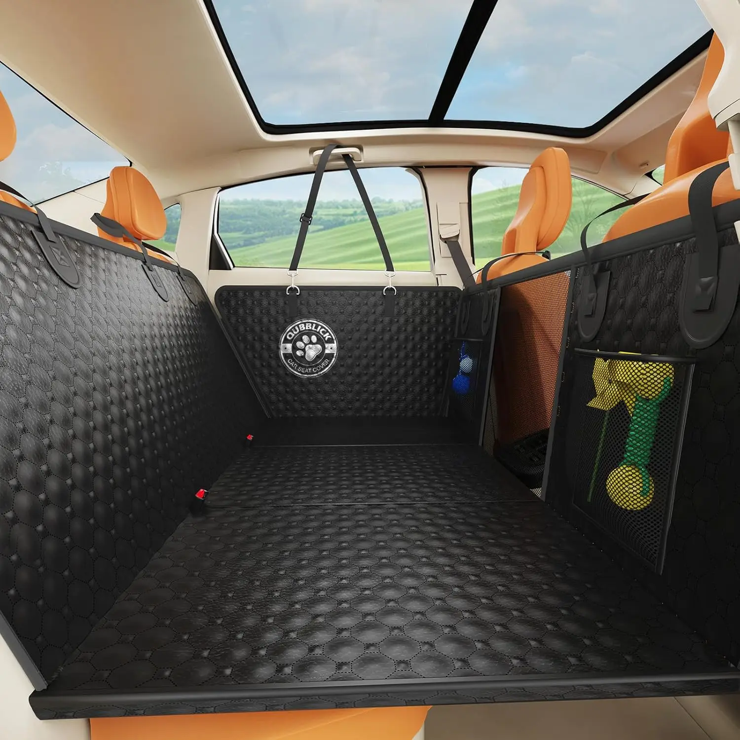 

Улучшенный чехол для автомобильного сиденья для собак из искусственной кожи с жестким дном, нескользящим дизайном, сетчатым окном и боковыми клапанами для внедорожников и грузовиков