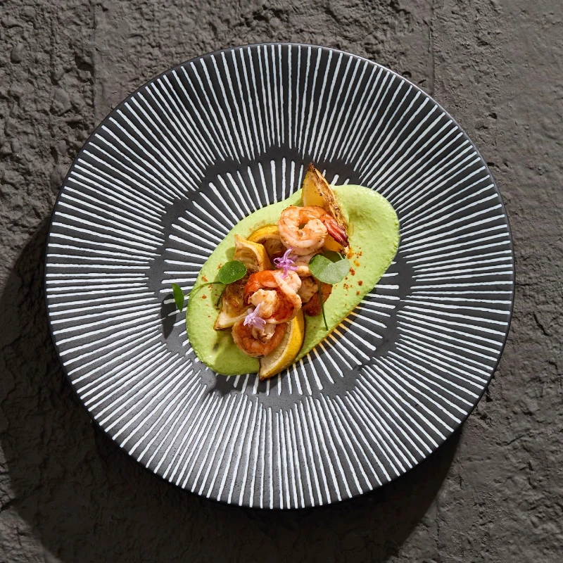 

Round Household Tableware with Black Glaze Hotel Artistic Conception Plate Tableware Special Kitchen Tableware for Fruit Plate