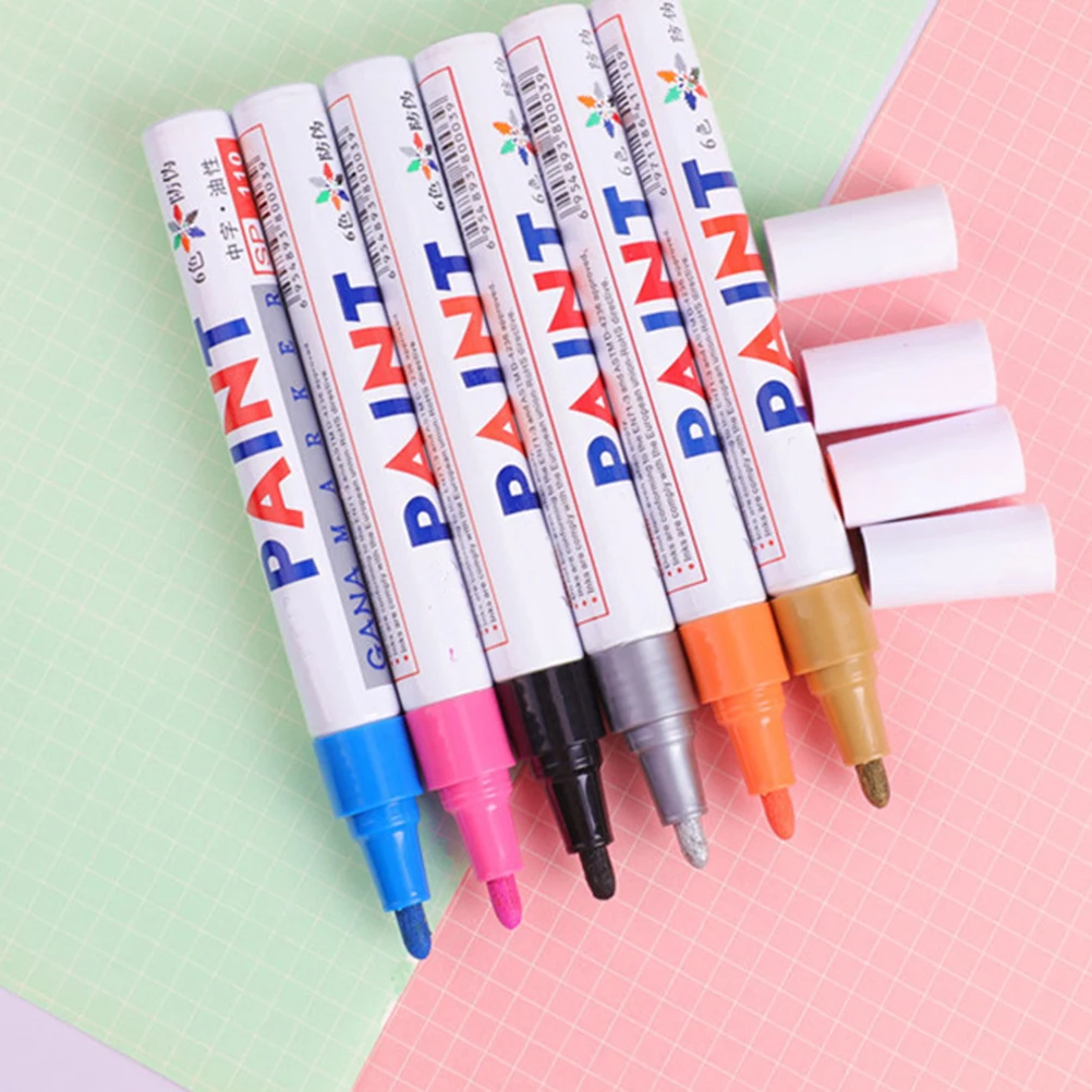 

6 Pcs Fluorescent Paint Markers Colored Permanent Graffiti Coloring for Adults Car Pen Auto Pens Coloured Colorful Painting Oil