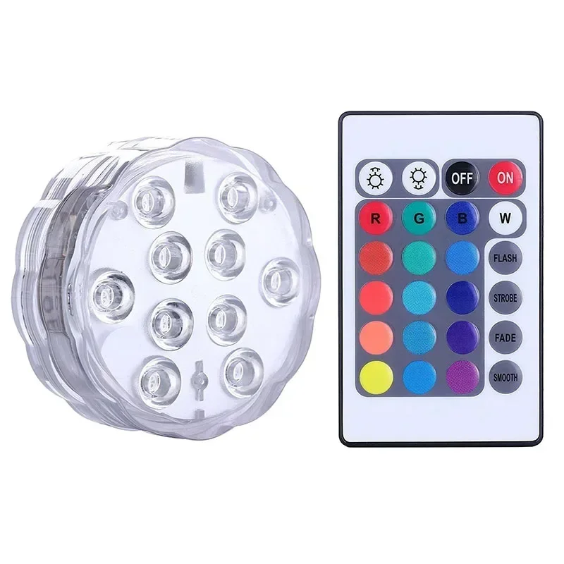 10 LEDs Submersible Light with Remote Control Underwater Night Lamp for Pool Vase Bowl Wedding Party Decoration Underwater Light