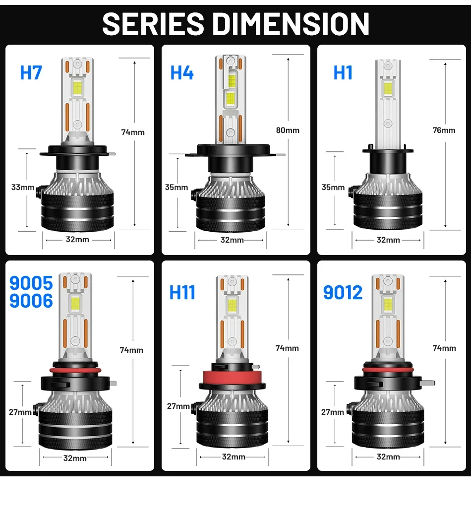 Canbus LED 헤드라이트 키트, K5C Plus H7, 6000K 8000K 880 H27 H3 H1 H4 H11 9012 HIR2 H8 H9 9005 9006 9007 HB3 HB4 H13 안개등 K6C