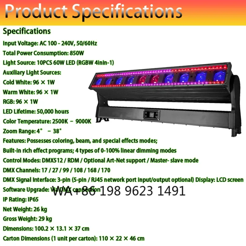 10Head 60W RGBW IP65 Waterproof Moving Bar Light Rich Effects Outdoor Stage Lighting for Church Party Event