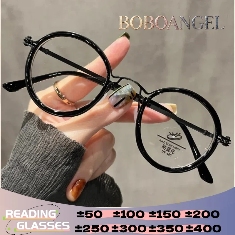 

BOBOANGEL Anti Blue Light Prescription Optical Glasses Progressive Lenses Customization Women's Vintage Round Reading Glasses