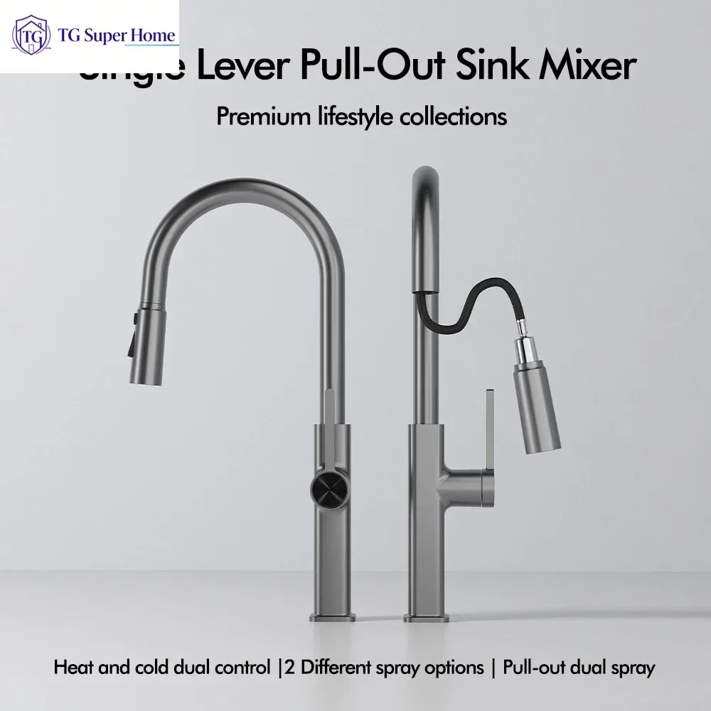 Deck Mounted Kitchen Faucet Pull out Spout Single Level Stream Sprayer Nozzle Sink Mixer Tap Modern Kitchenette Faucet