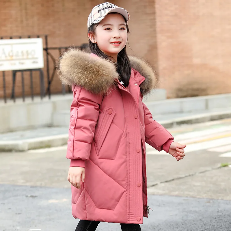 2024 Children Girls Winter Coat Fur Collar Thicken Warm Long Down Jacket For Girls 5-16 Years Kids Teenage Girl Parka Snowsuit