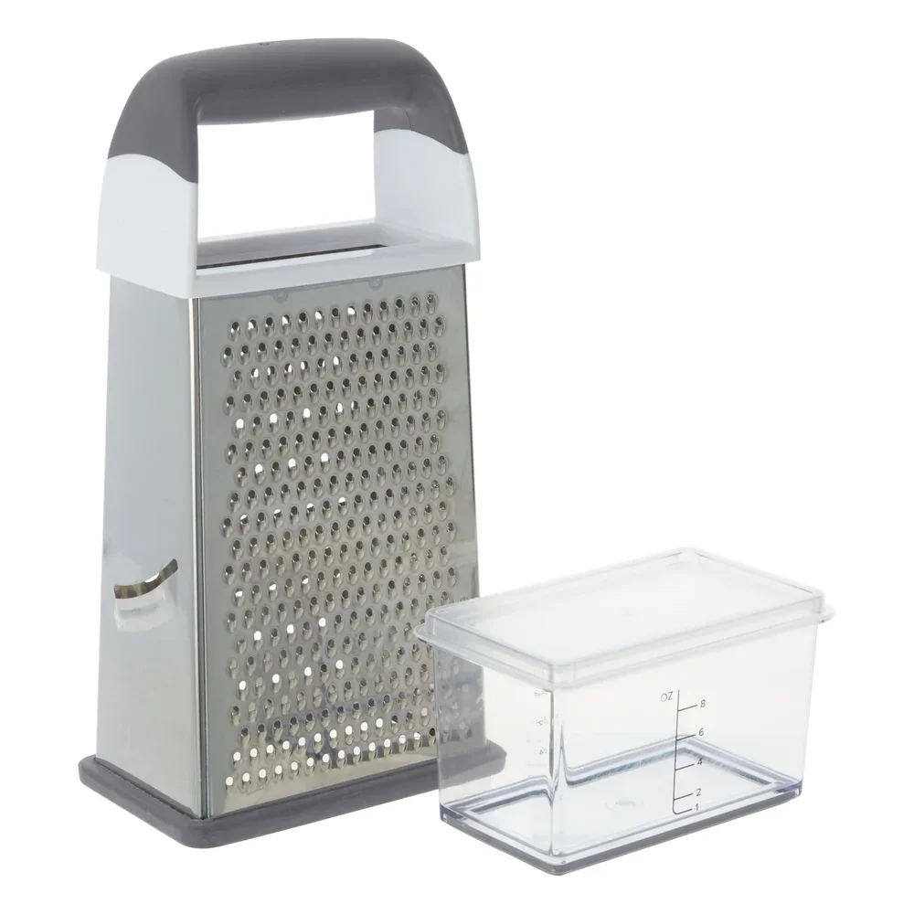 Rallador de caja profesional de 4 caras, herramienta de cocina de acero inoxidable con taza de recolección, mango ergonómico, Base antideslizante, rallado, rebanado
