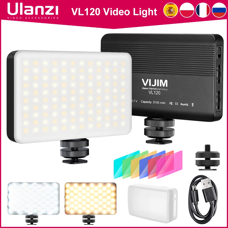 Ulanzi Vijim VL120 3200K-6500K LED Video light with Softbox and RGB Color Filters light for video Conference Lighting Fill Light