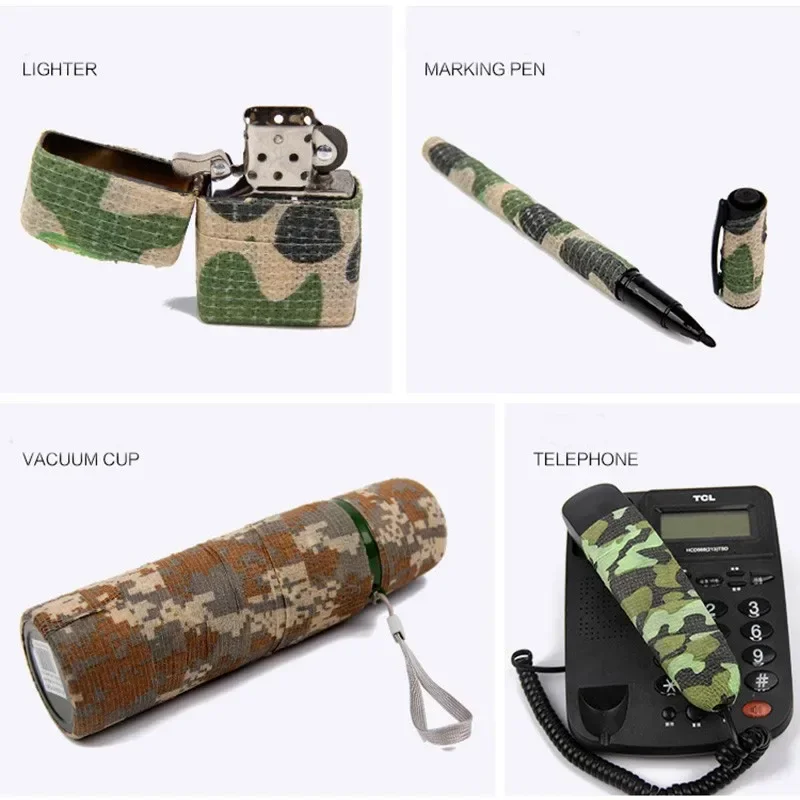 Camuflagem fita invisível poliéster camo forma reutilizável adere camo caça rifle tecido fita envoltório auto adesivo bandagem elástica