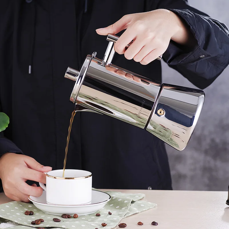 Moka pot italiano de aço inoxidável, máquina de café expresso, pode preparar 4-10 copos, fogão de indução, aquecimento, máquina de café expresso