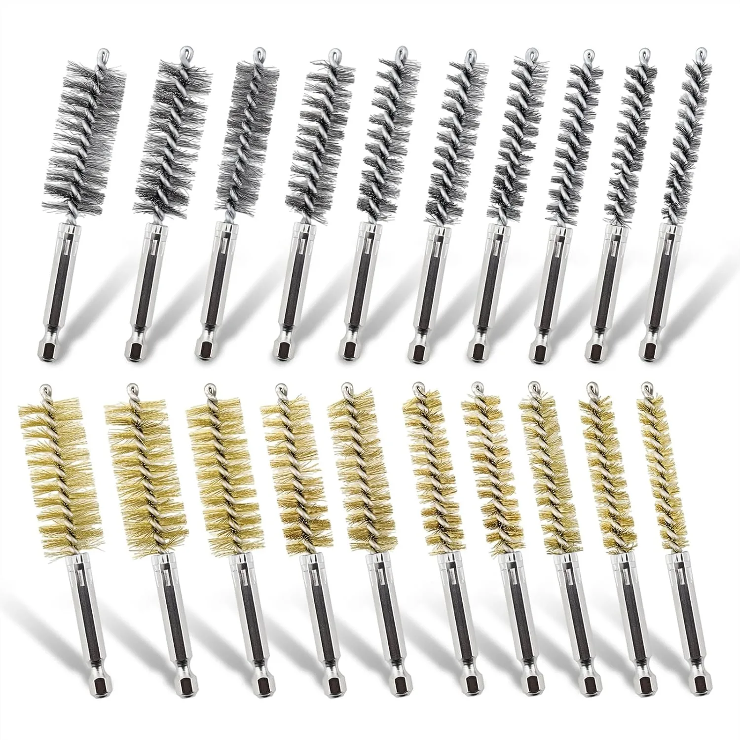 

20 PCS Stainless Steel Wire Bore Brush Set for Drill 5/16"-3/4" Cleaning Brushes with 1/4" Hex Shank Twisted Wire Bristles 8-19mm