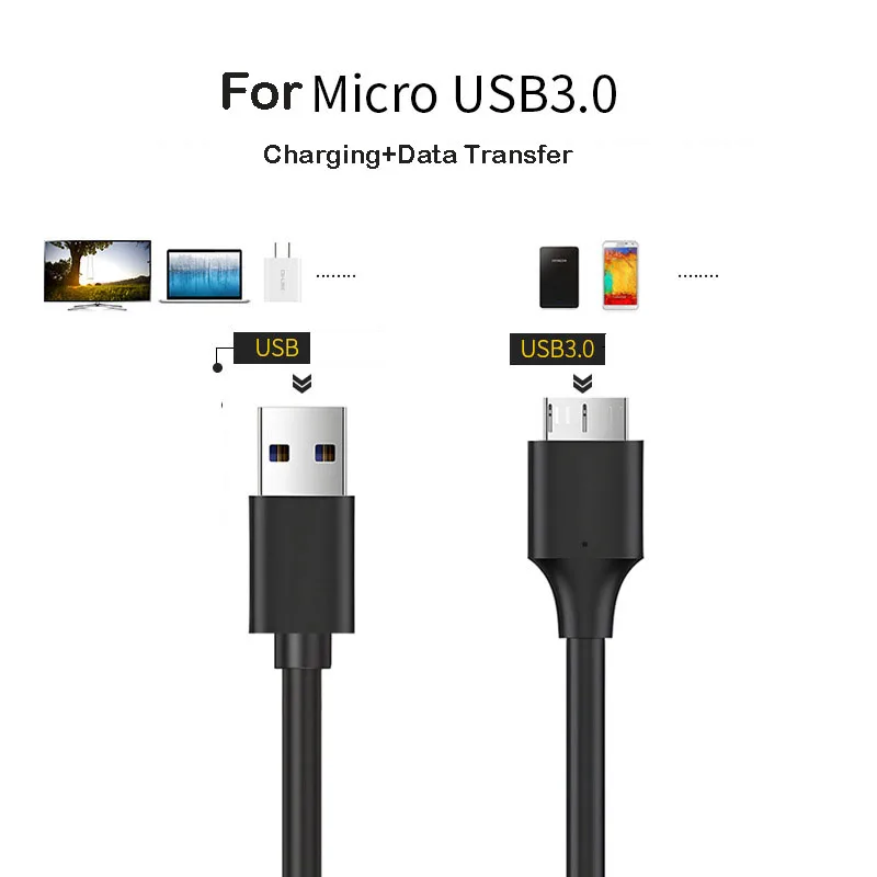 Kabel HDD Kabel Sinkronisasi Data Kecepatan Tinggi USB3.0 Tipe A ke USB 3.0 Micro B Kabel Adaptor Pria Menghubungkan Kabel Telepon Hard Disk Eksternal