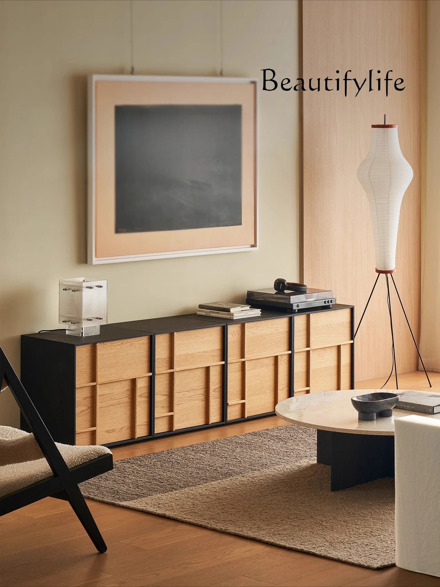 

Combination Cabinet Walnut Retro Small Apartment Storage Living Room Solid Wood TV Side Cabinet