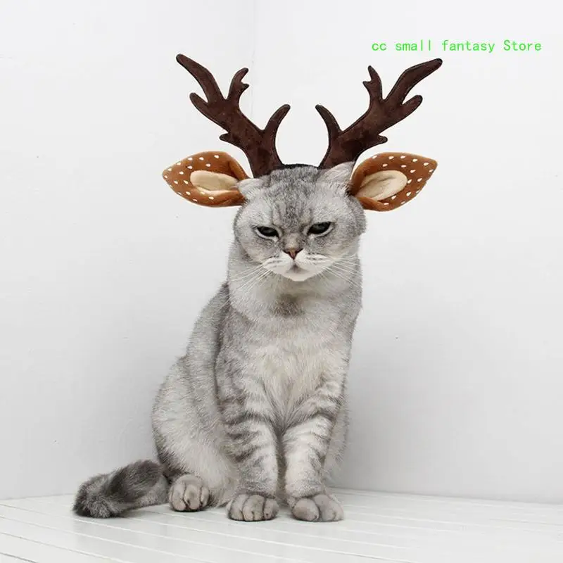 

R3MA Small Kitten Puppy Reindeer Antlers Headband Xmas Costume Accessory Pet Cosplay Elk Reindeer Antler Costume Photo Prop