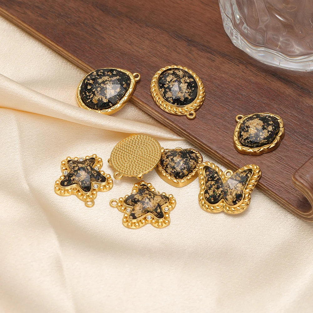 4 قطعة الفولاذ المقاوم للصدأ القلب ستار الكلاسيكية الذهب الأسود نظارات سحر DIY بها بنفسك مجوهرات قلادة المعلقات سوار أقراط صنع