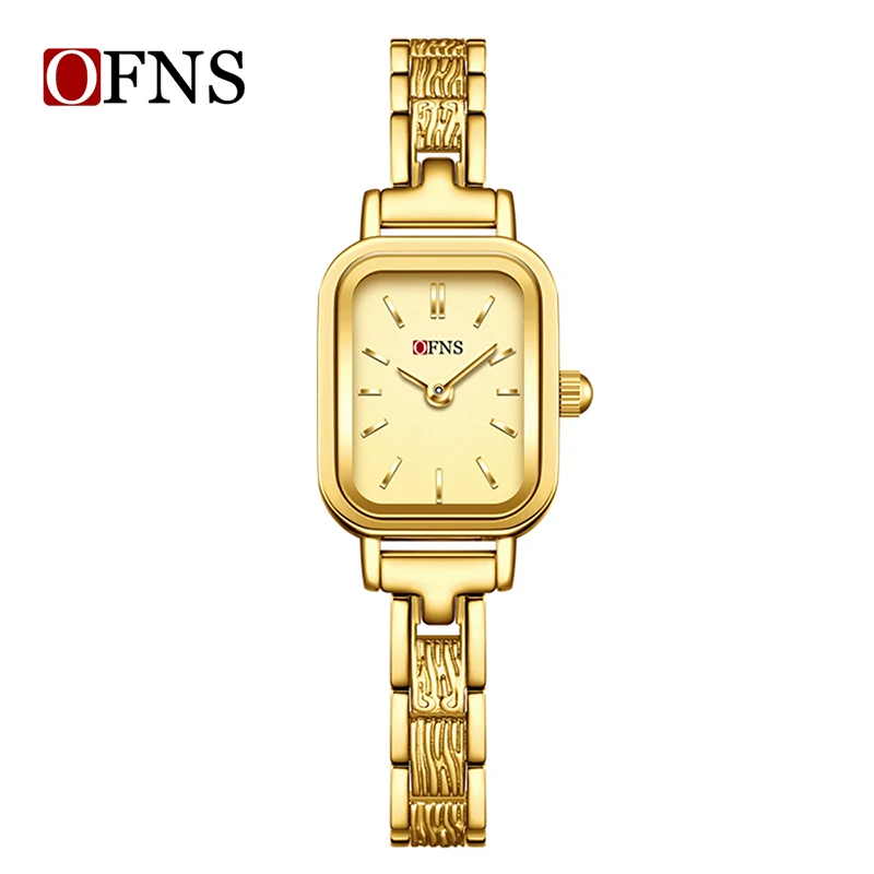 

OFNS 5520, элегантные женские кварцевые часы, простые модные наручные часы с золотым браслетом, деловые повседневные часы для женщин, reloj mujer
