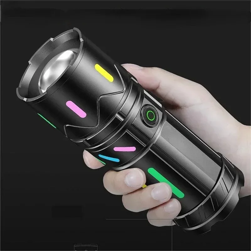 Powerful White Laser LED Flashlight with Fluorescent Absorbing Film, Colorful Handlight for Camping, Hiking, Outdoor