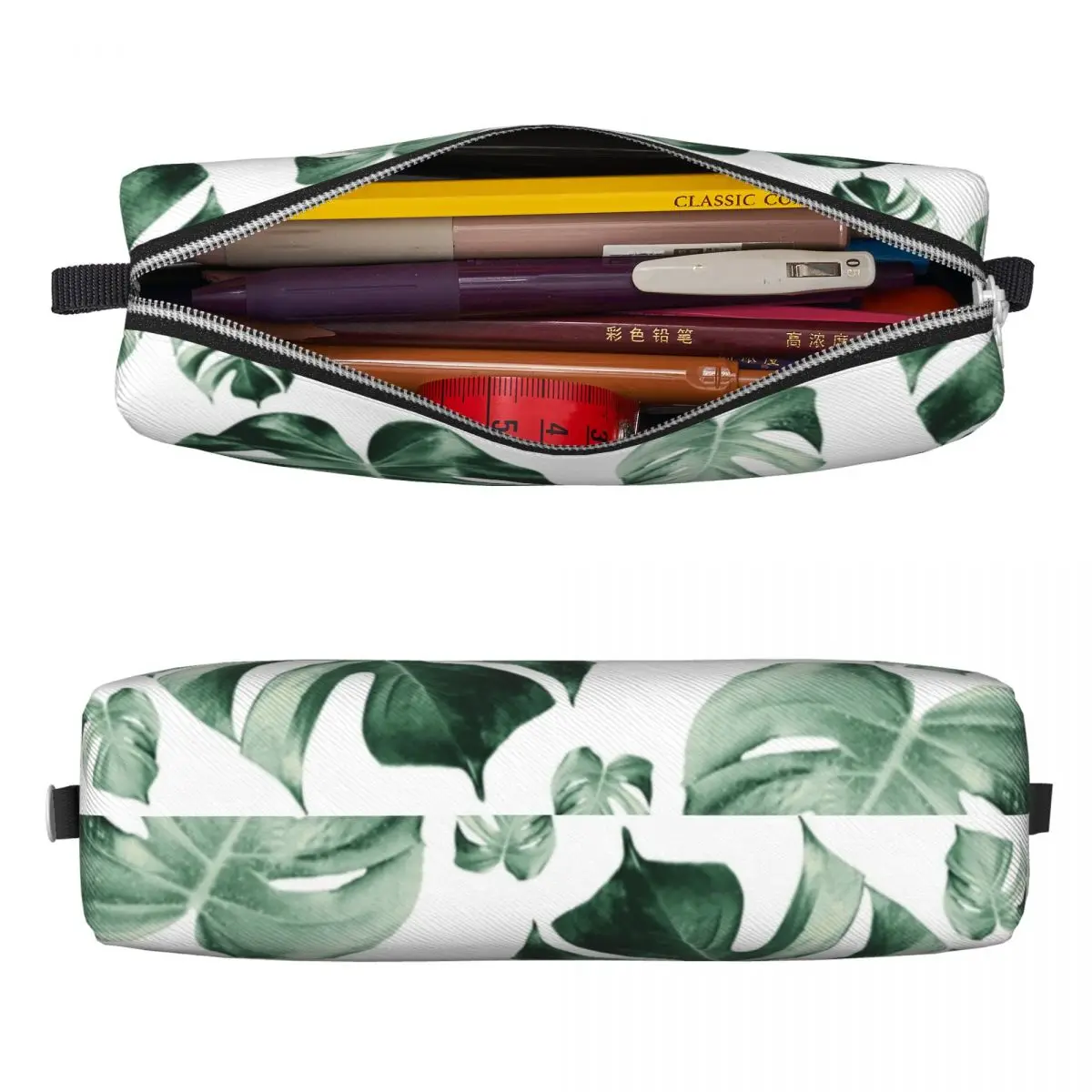 Leaf Leaves Monstera Pencil Case Jungle Tropical Green Plant Pen Box Bags for Student Large Storage Supplies Zipper Pencil Pouch