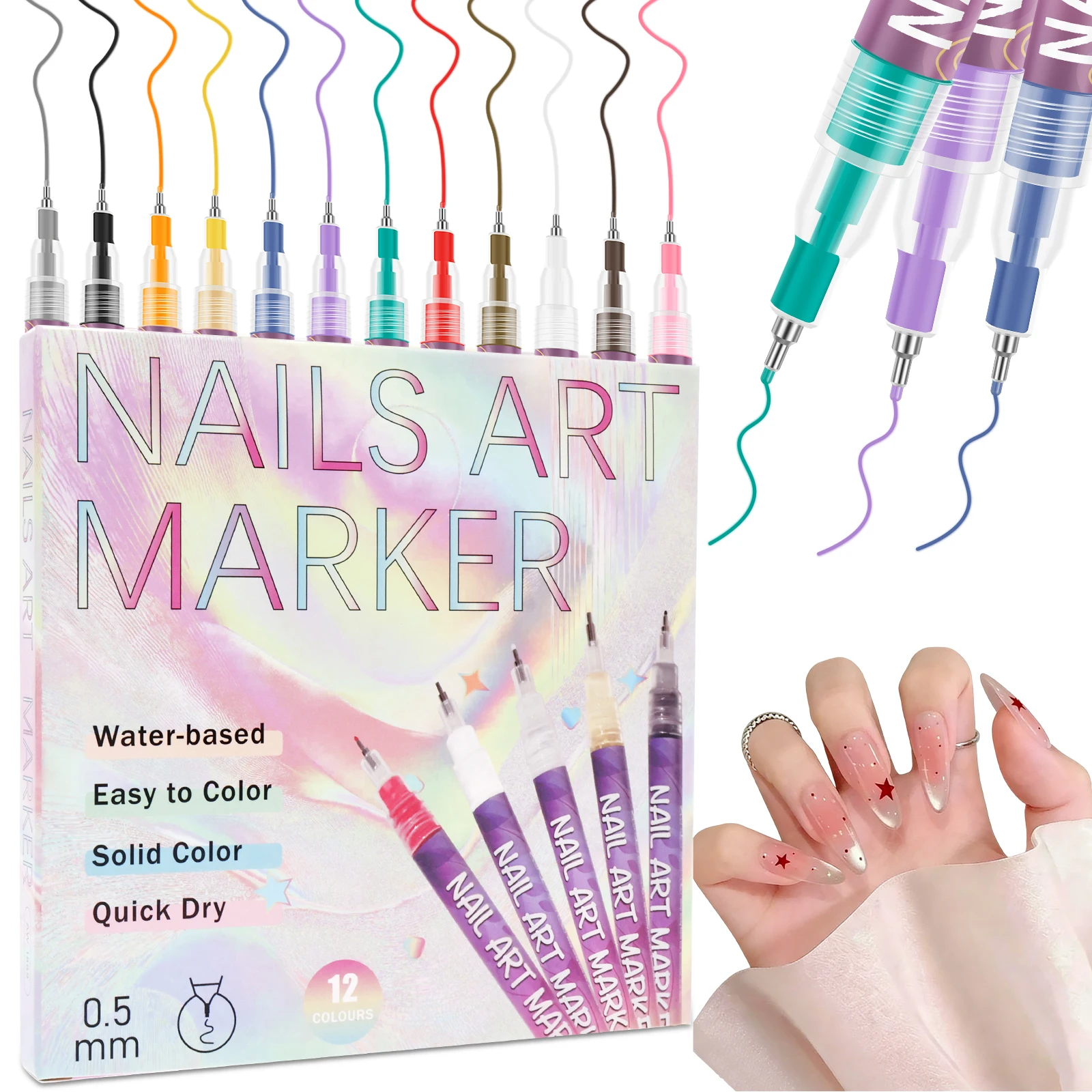 

12 Colors Nail Art Pens Set 0.5mm Fine Nib Graffiti Dotting Pen Painting Liner Fade Proof Nail Polish Markers DIY Manicure Tools