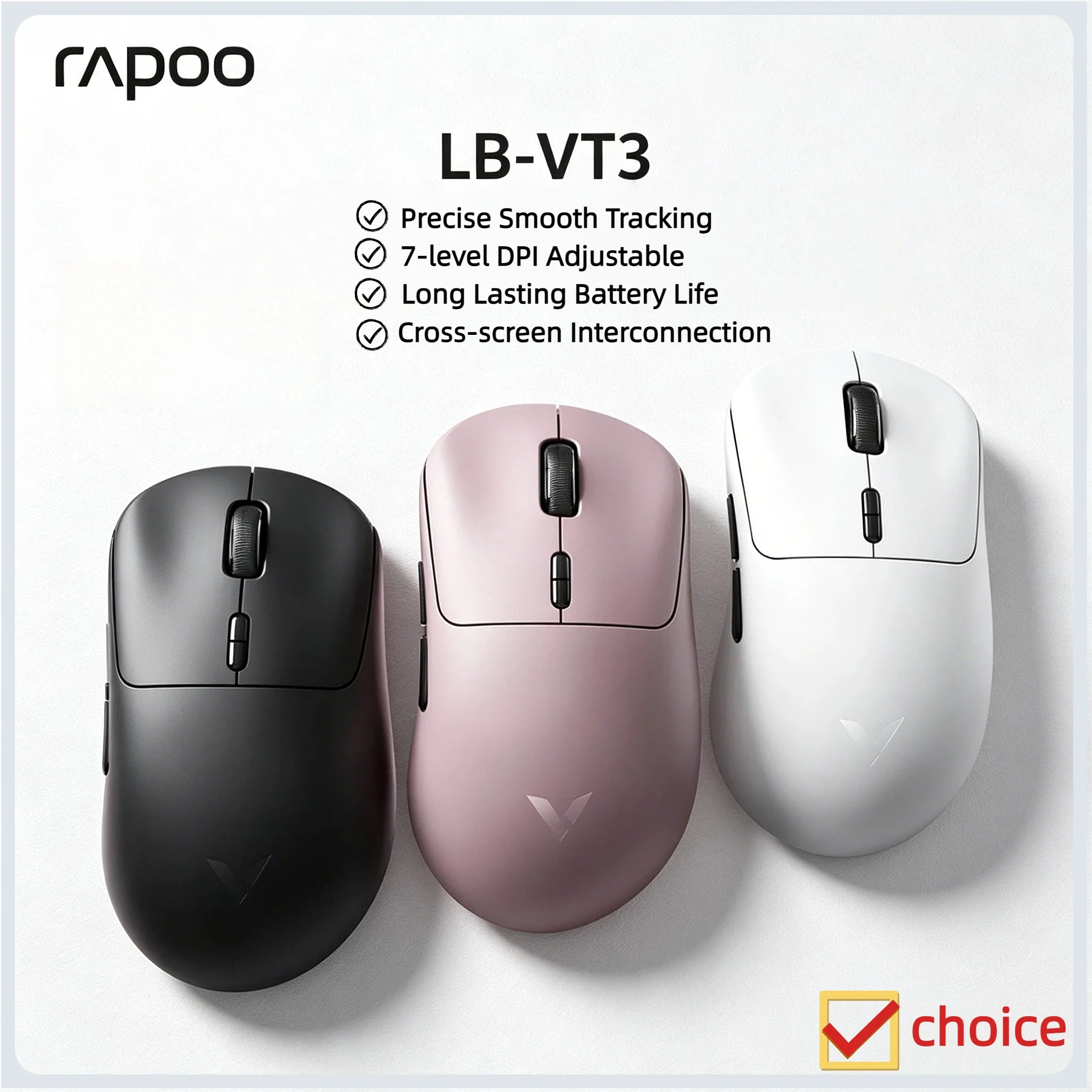 Rapoo VT3 MAX Wireless Gaming Mouse 8K Polling Rate 53g Lightweight VT3 Up to 750Hr Battery Life Macro Enabled 4K