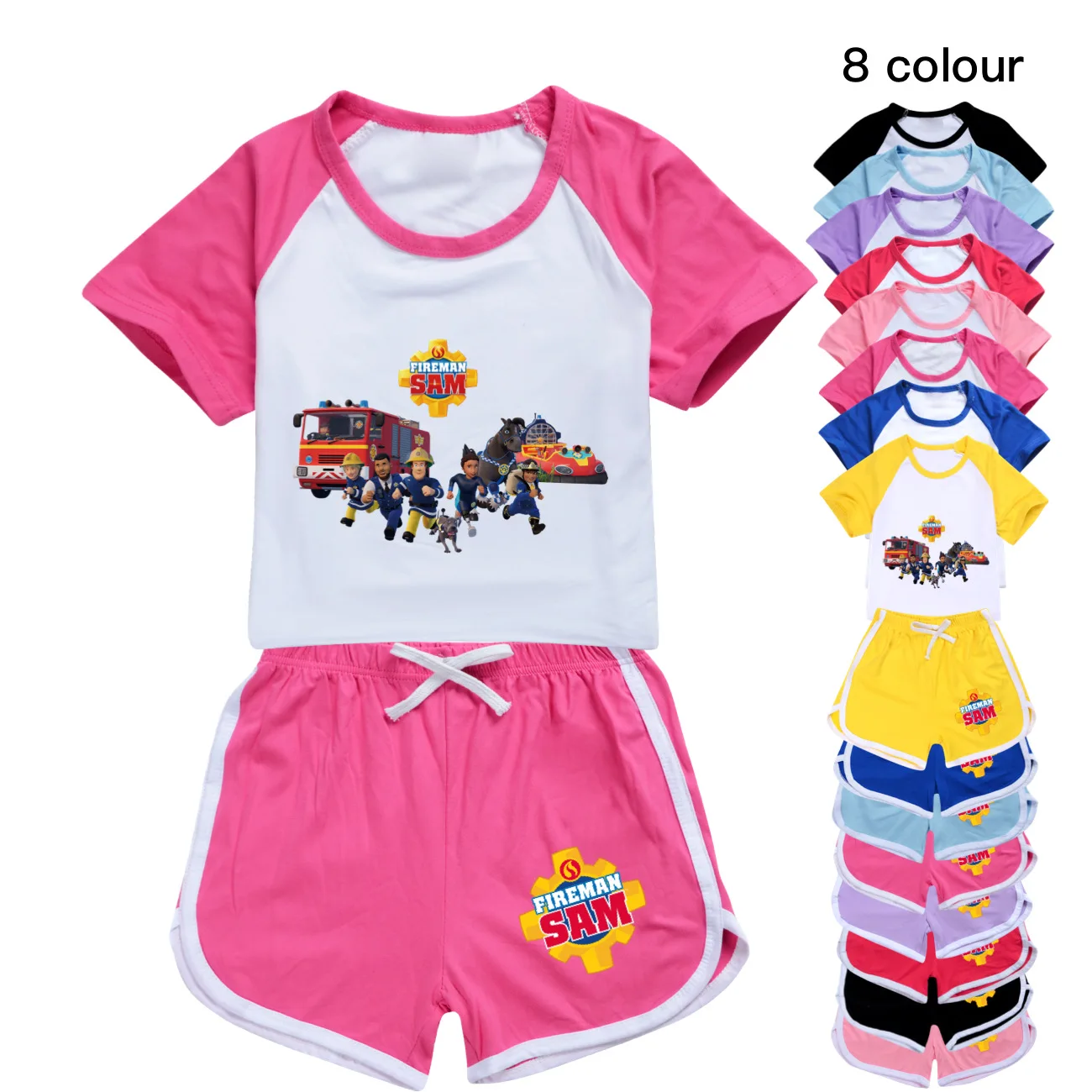 

Fireman Sam Clothes Kids 2024 Summer Outfits Junior Boys Short Sleeve Tops Shorts 2pcs Set Girls Sportsuits Children's Sets