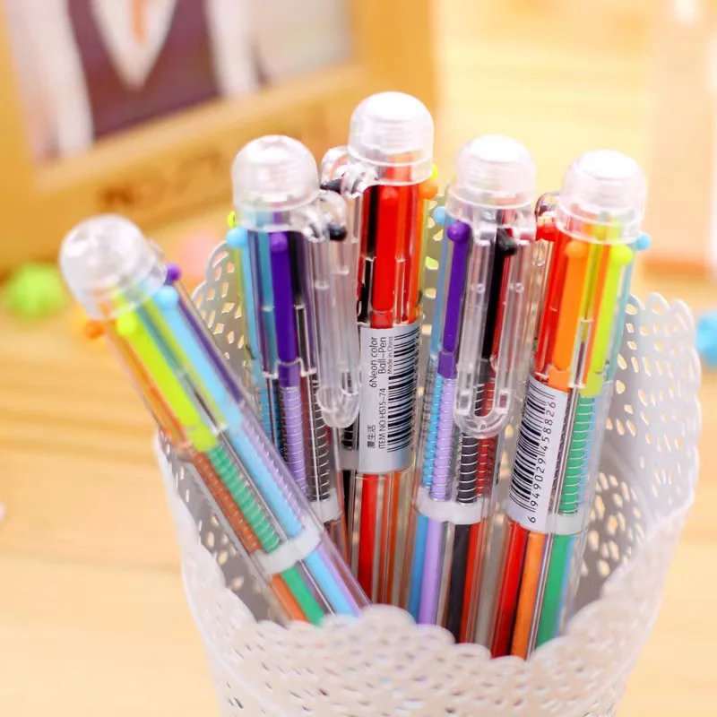 30pcs Cute 6 in 1 Ballpoint Pen Clear Coloring Pens for Student Stationery Study Color Marker Ballpoint Pens Journal Writing