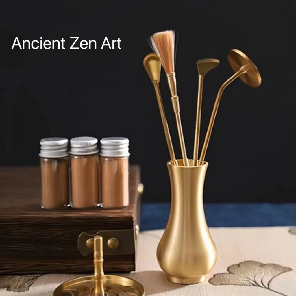 Zen Traditional Brass Incense Making Kit Portable Hand Fragrance Powder Seal Mould Tools Ancient Incense Burner Accessories DIY