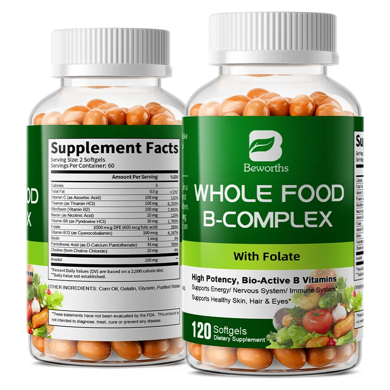BEWORTHS Complex Vitamin B Capsule B1 B2 B3 B5 B6 B7 B12 Anti Fatigue Liver Detox Skin Care Daily Nutritional Supplement