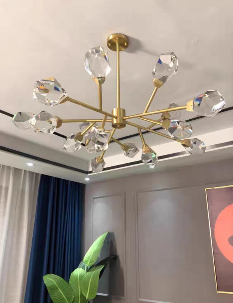 

Современная алмазная хрустальная люстра для кухни, гостиной, светодиодные хрустальные светильники для спальни, молекулярная медная подвесная лампа