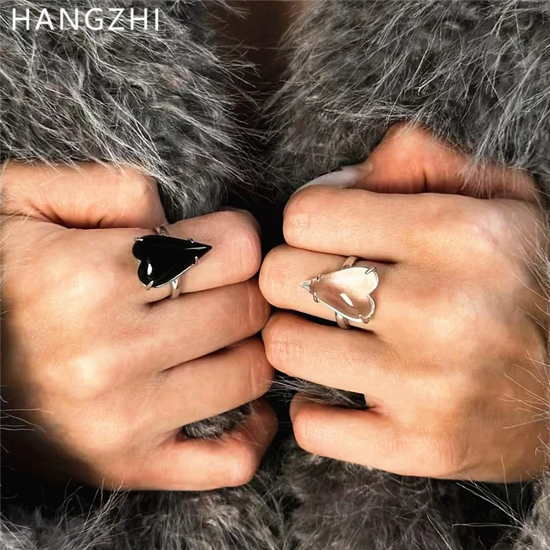 HangZhi Trendy Transparent Heart Open Ring Geometric Minimalist Y2K Party Jewelry for Women New In