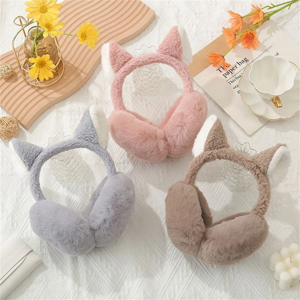 Cartoon Plush Elf Ears Folding Earmuffs Cute Thickened Warm Hair Band Girls Fox Ears Makeup Hair Hoops Fashion Earflap Headphone