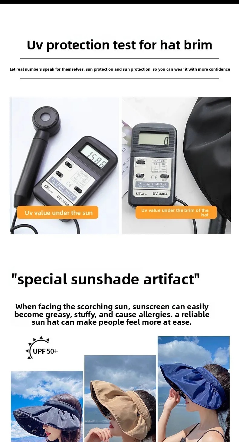 UPF50+ Sonnenblende-Hut, Dual-Use-Vollgesichts-Sonnenschutz, faltbares Stirnband für Strand, Wandern, Outdoor, Sommerhüte für Damen – Detail 2