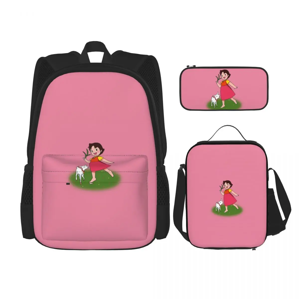 

Heidi Cartoon 70sBackpacks Boys Girls Bookbag Children School Bags Kids Rucksack Lunch Bag Pen Bag Three-Piece Set