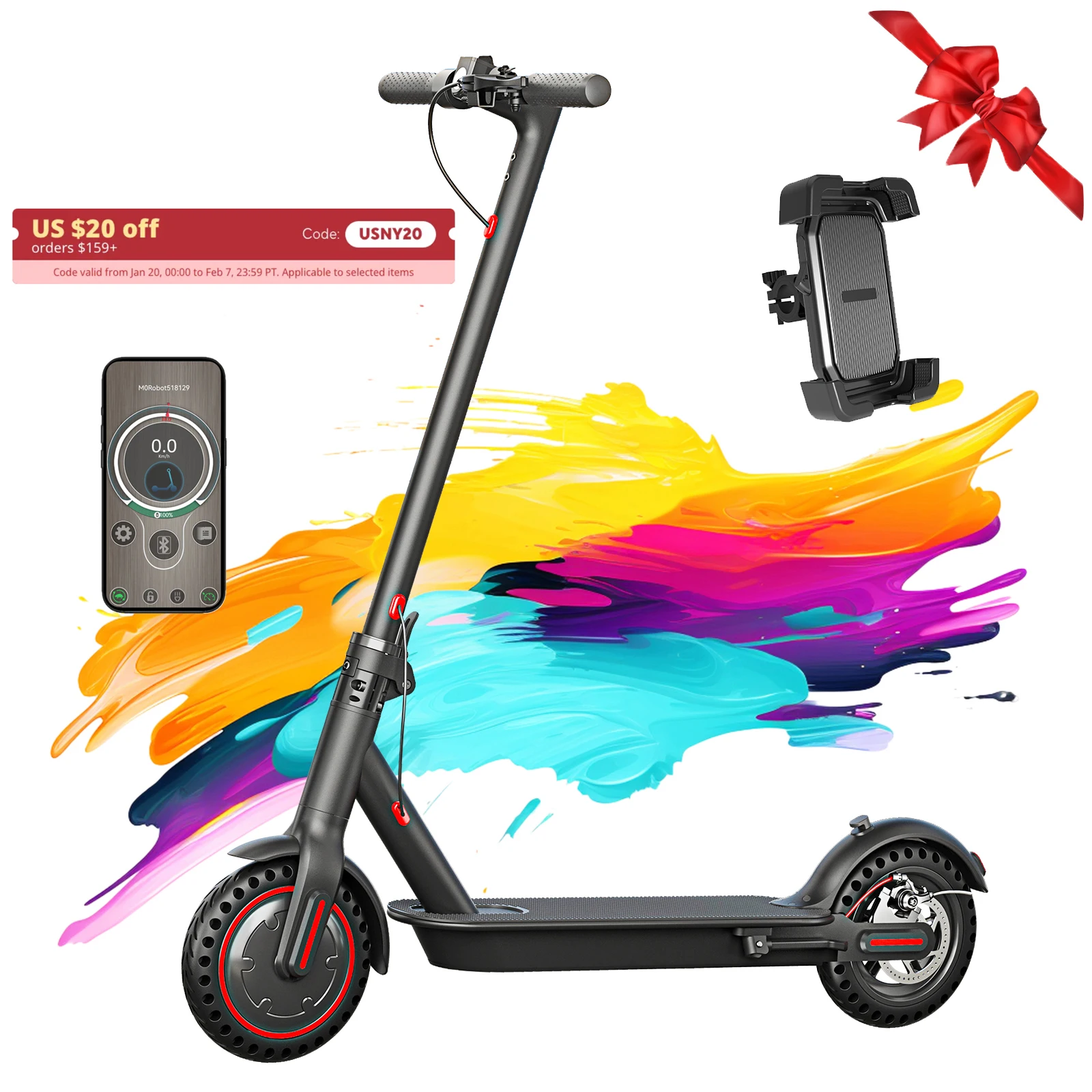 Black 350W Electric Scooter with Phone Holder for Adults Teens,36V 10.4Ah Battery,Floding Portable Commuter E-Scooter