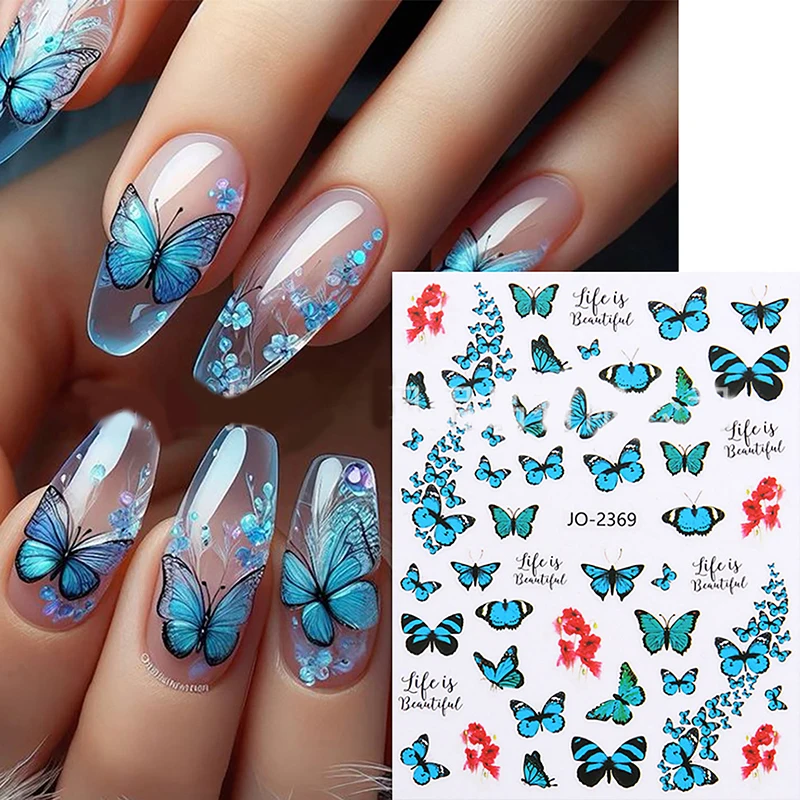 3D Butterfly Nail Art Stickers Colorful Butterflies Design Adhesive Nail Decals Flower Charms Manicure Decor