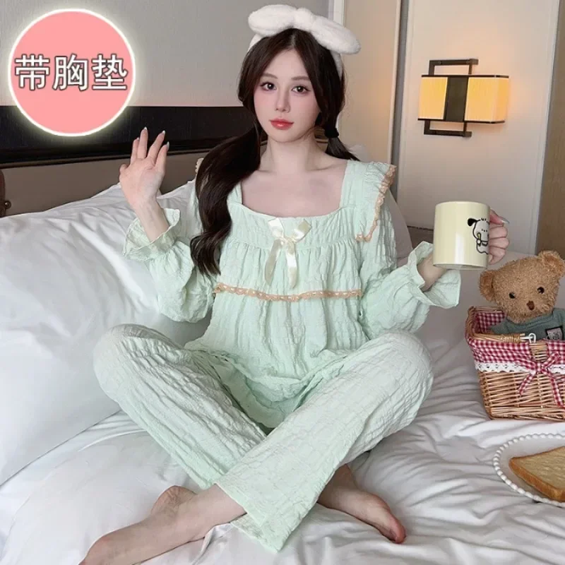 

110Kg Plus Size Loungewear Girl Sweet Can Be Worn Outside Pajamas Set Women's Autumn Loose Princess Style Long Sleeves Homewear