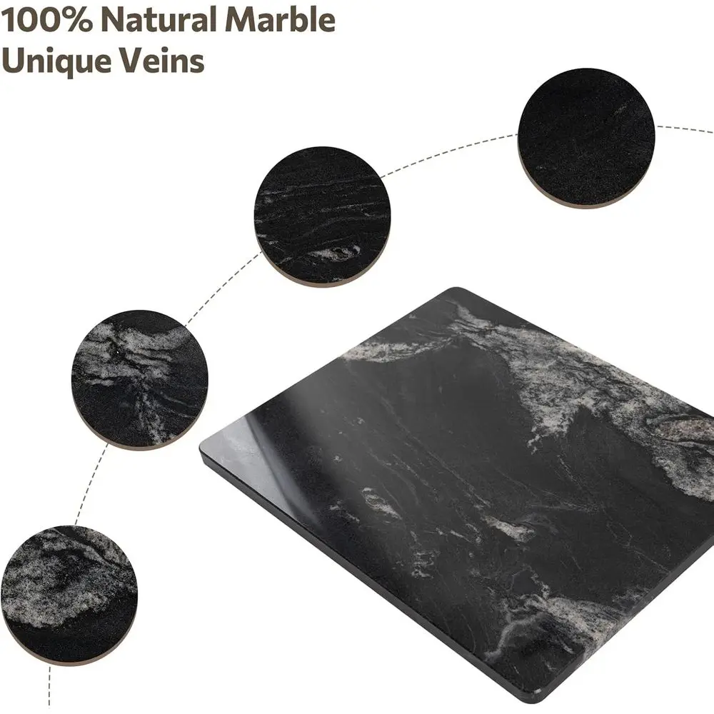 เขียงหินอ่อนสีดำธรรมชาติขนาด 16x20 นิ้ว พร้อมฐานกันลื่นสำหรับใช้ในครัว - เหมาะสำหรับการอบขนม ชีส และช็อคโกแลต