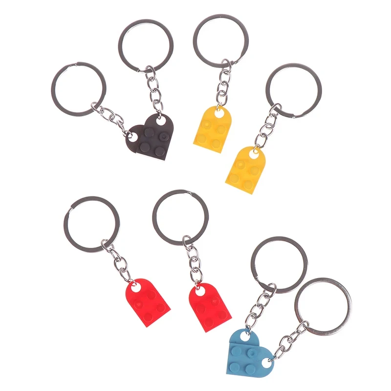 2Pcs Cute Love Heart Brick Keychain for Couples Friendship Separable Heart Building Block Key Ring For Women Men Car Accessories