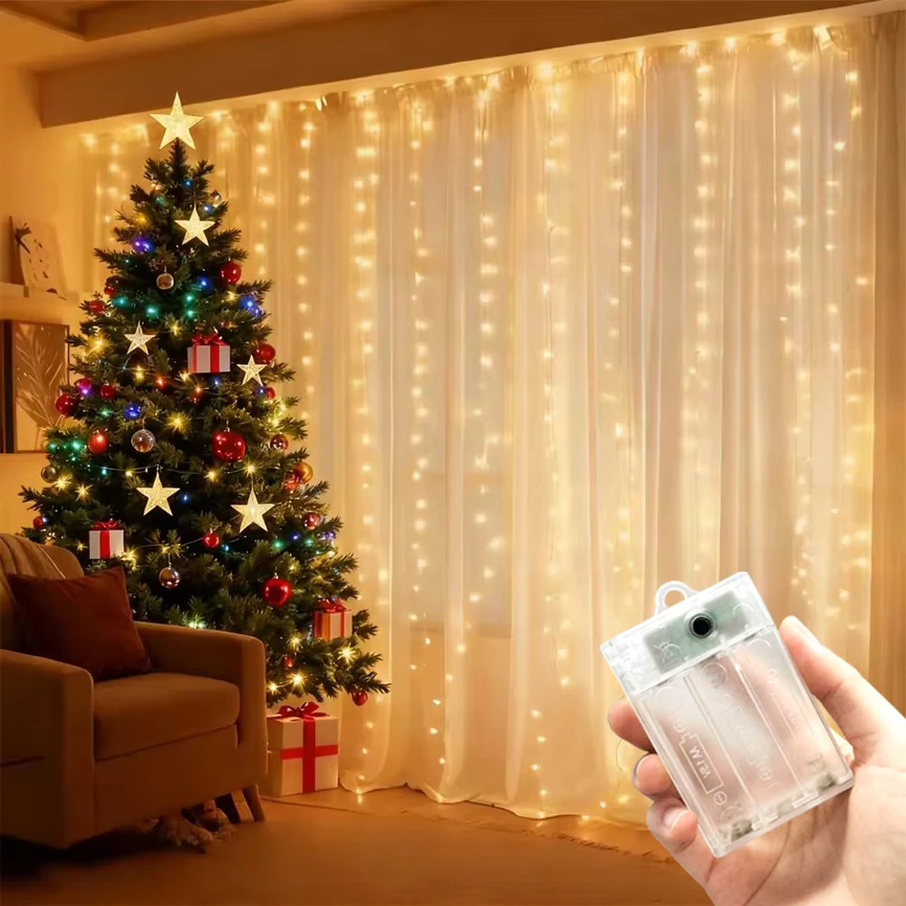 Battery Power LED Curtain Fairy Light String Indoor Outdoor Bedroom Christmas Halloween Valentine's Day Autumn Home Decor Indoor