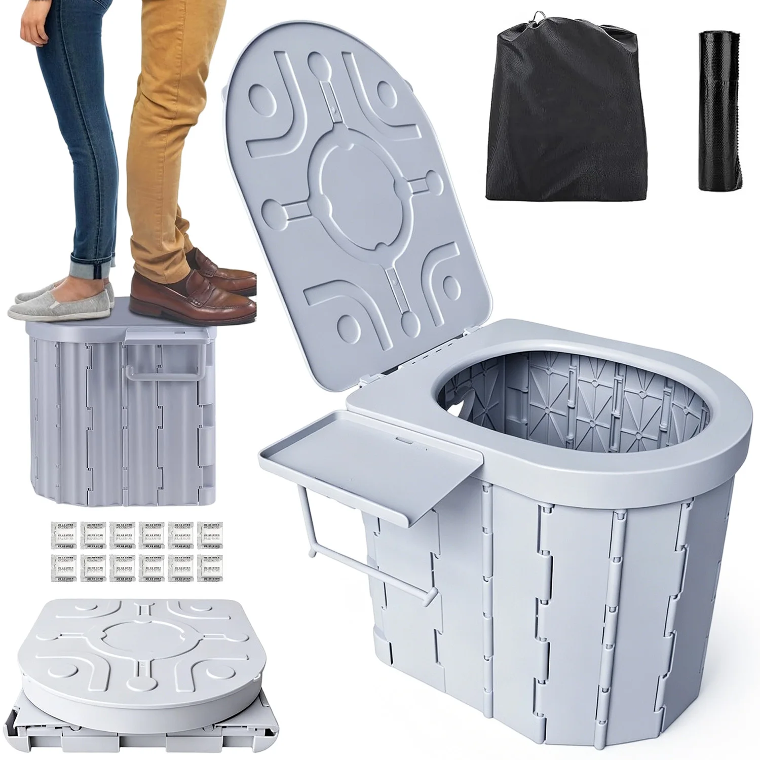 Toilette de camping, toilette portable, toilette pliante de voyage avec couvercle et porte-papier, pot compact pour voiture, toilette portable pour camping, randonnée, camion, camping-car, plage