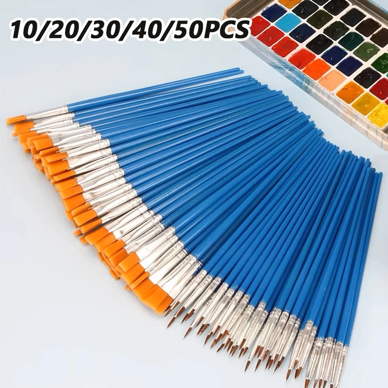 10/20/30/40/50PCS Painting Brushes For Painting Handcraft Round / Flat Nylon Hair Oil Acrylic Painting Brush School Art Supplies