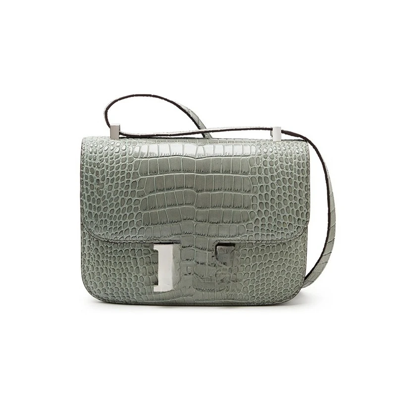 

H-Clip KangKang Top-Grain Cowhide Crocodile-Patterned Square Bag Versatile Design-Forward Niche Women's Shoulder Crossbody Bag