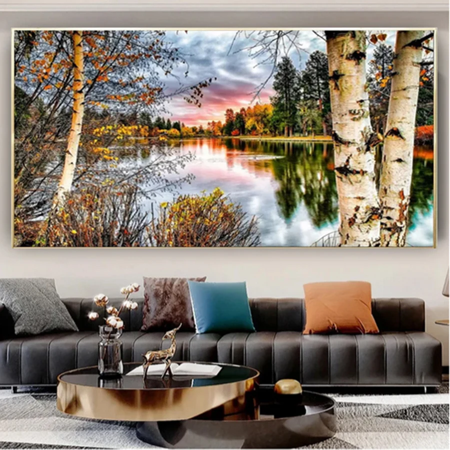 

Natural Scenery Lakes Autumn Trees 5D DIY Diamond Painting Mosaic Embroidery Full Square Drill Cross Stitch Kits Wall Decor