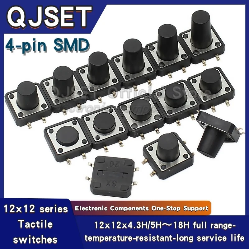 20pcs Tactile Pushbutton Switch Micro Switch 12x12x5mm 12*12* 4.3mm 5.5 6 7 8 9 9.5 10 11 12 13 14 15mm SMD 4-Pin Tactile Switch