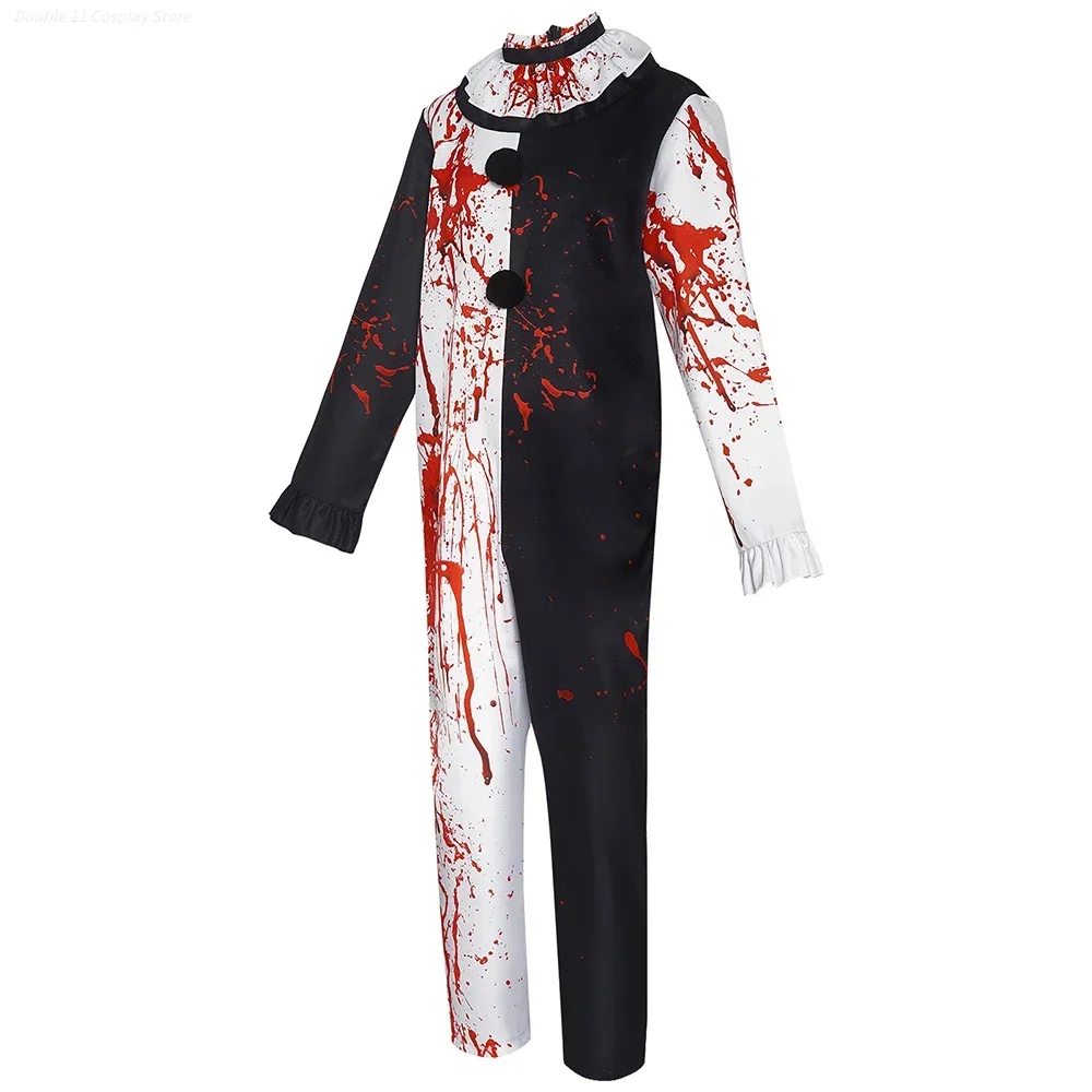 

New Movie Terrifier Clown Cosplay Costume Adult Women Dress Men Bodysuit Bloodstain Jumpsuit Clothing Uniform Halloween Clothes