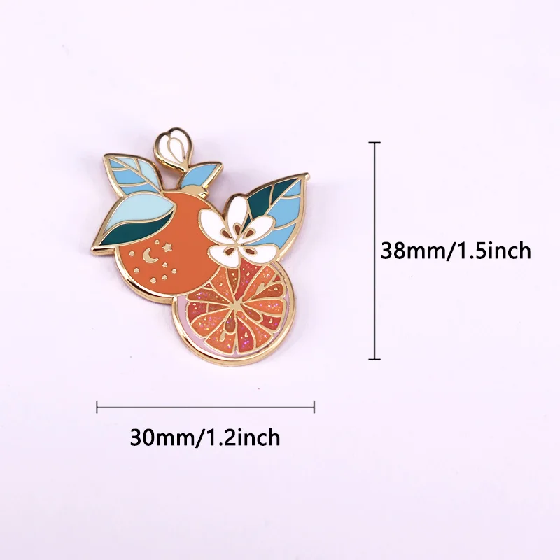 Orange Flower Enamel Pin Cute Metal Glitter Fruit Badge Fashion Gifts Jewelry Accessories