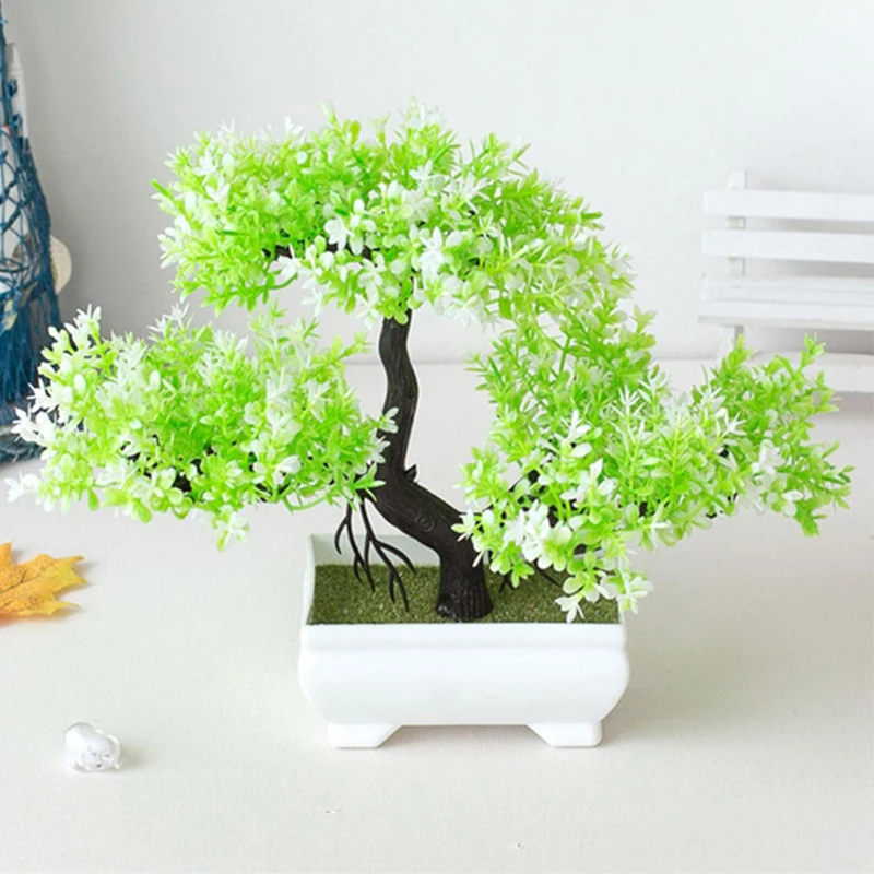 Plantas artificiais de plástico bonsai casa decoração de mesa pequena árvore pote falso plantas flores vaso jardim varanda ornamentos