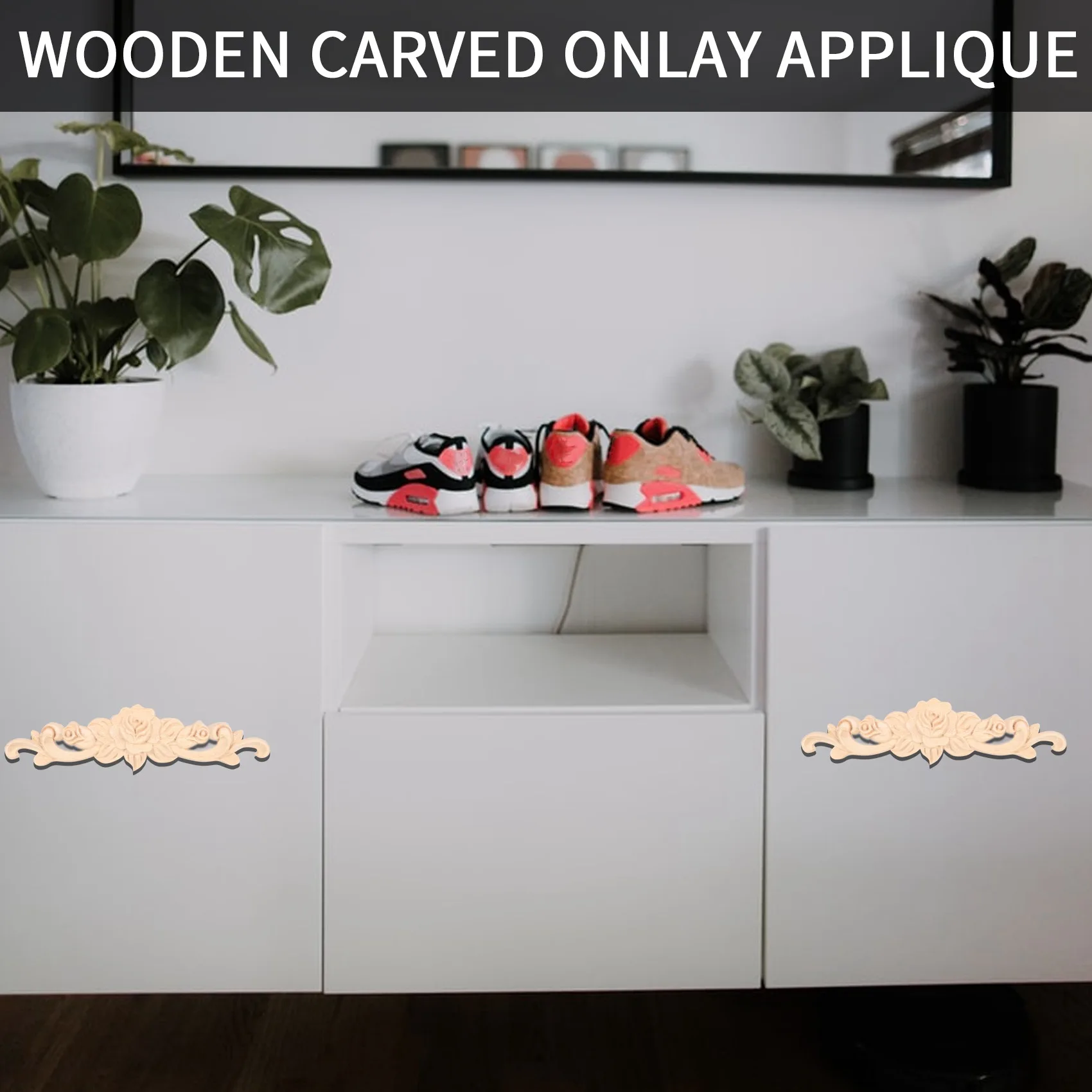 New Shown-10 Pcs Wood Carved Wall Decor Floral Wood Carved Applique Corner Decorative For Furniture Door Cabinet Bed Decorations