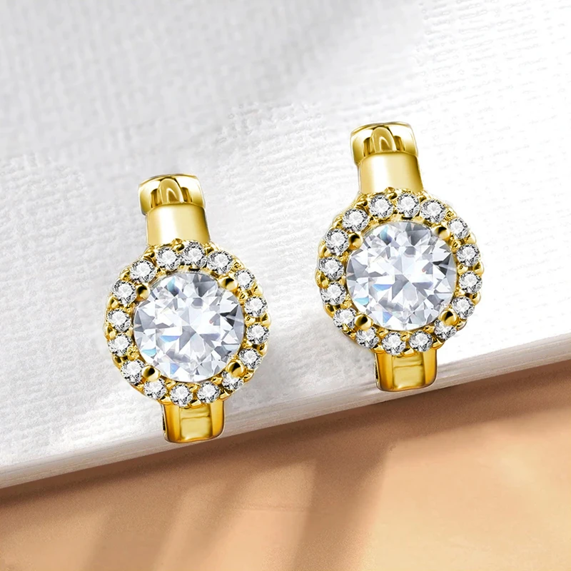 

Lnkry 14K Gold Filled Huggie Earring Ear Buckle Sparkling 6.5MM Round Halo Moissanite Earrings For Women Sparkling Daily Jewelry