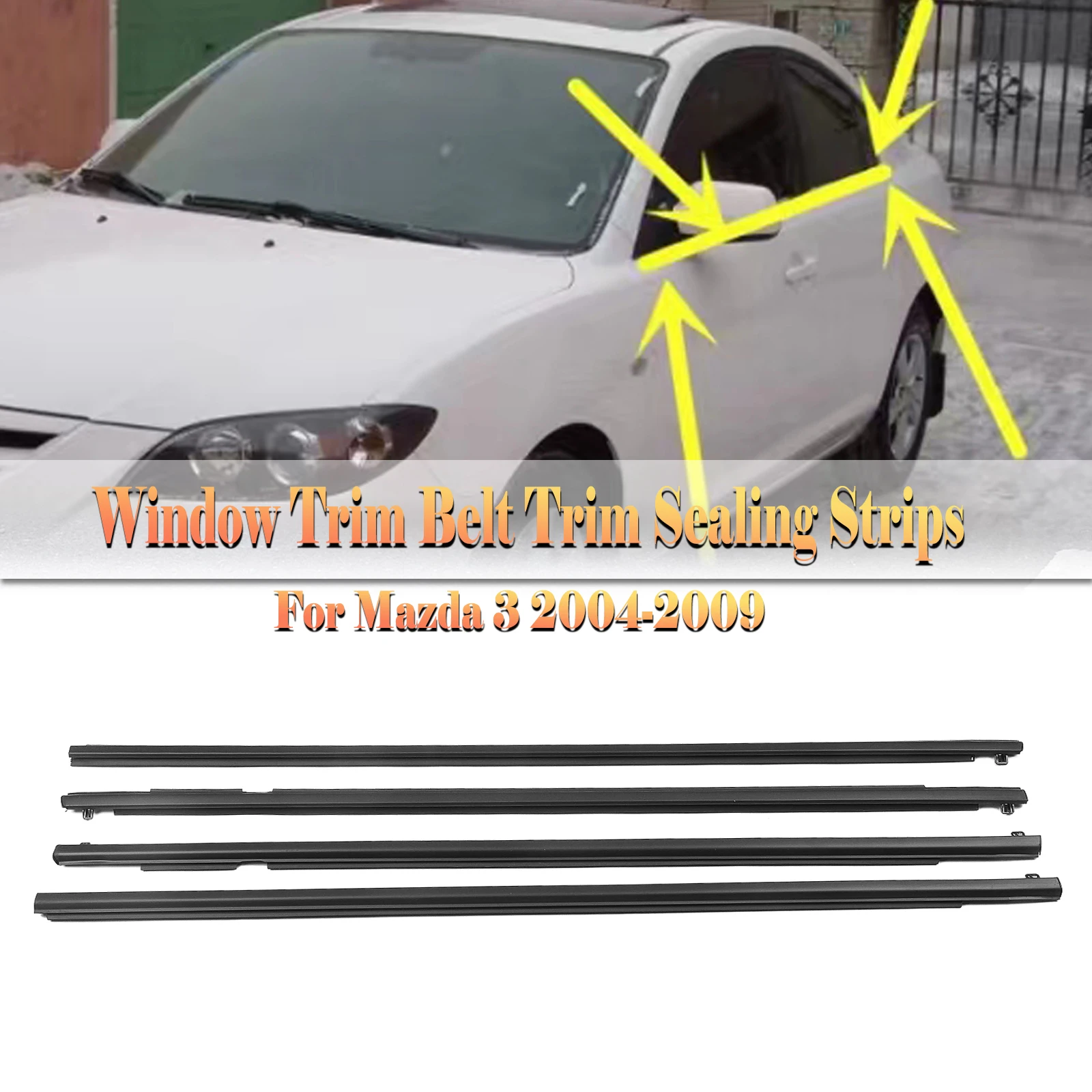 

For Mazda 3 BK Series Sedan 4 Door 2004 2005 2006 2007 2008 2009 Black Car Exterior Weatherstrips Window Trim Belt Strips Kit