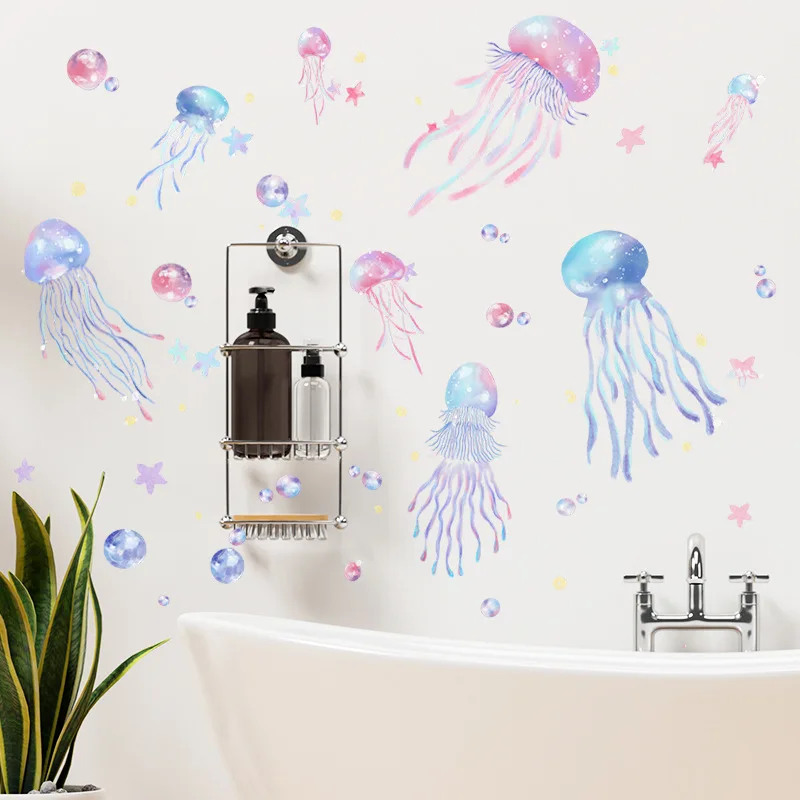 Jellyfish Vinyl Tile Child Wall Sticker For Baby Room Decoration Bathroom Accessories Adhesive Wallpaper  Wall Decor Room Decor